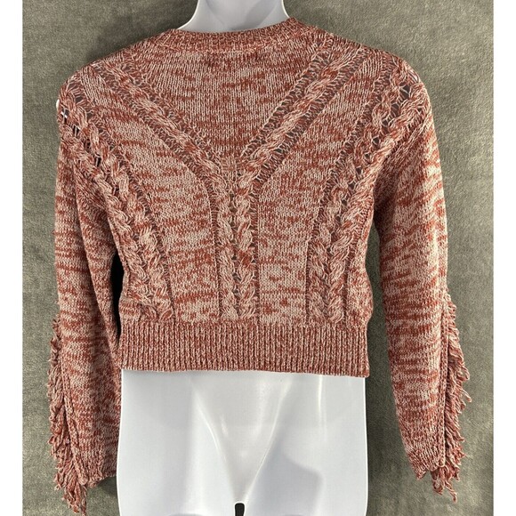 Wildfox Small Warren Sweater Pink Red Pullover Cable Knit Fringe Sleeve Sample - Picture 4 of 11